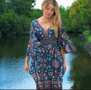 🏷️Anthropologie LOVE KYLA Melina Mixed Print Maxi Dress Handmade Size Small